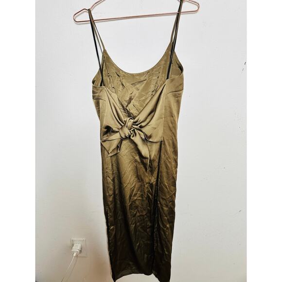 leRumi Green Brown Side Slit Shift Kinsey Back Tie Slip Dress size Medium - Picture 3 of 16